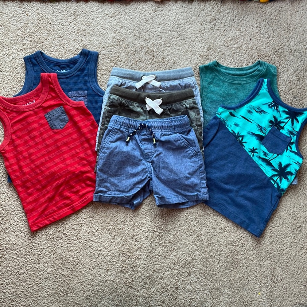 7 Piece Summer Ensemble - Boys Tanks and Shorts 18 Months (Cat & Jack/Oshkosh)